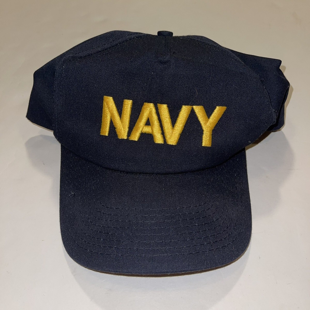 Vintage Navy US Naval Academy Script Snapback Hat Cap Blue Made In