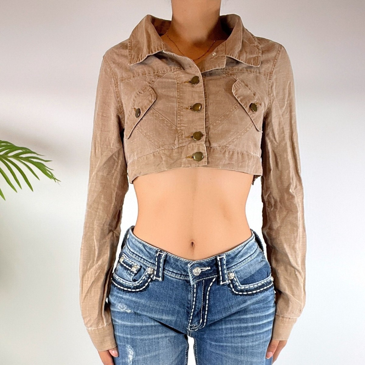 Vintage Y2K Brown Indie Grunge Cropped 2000s Jacket Top / Size
