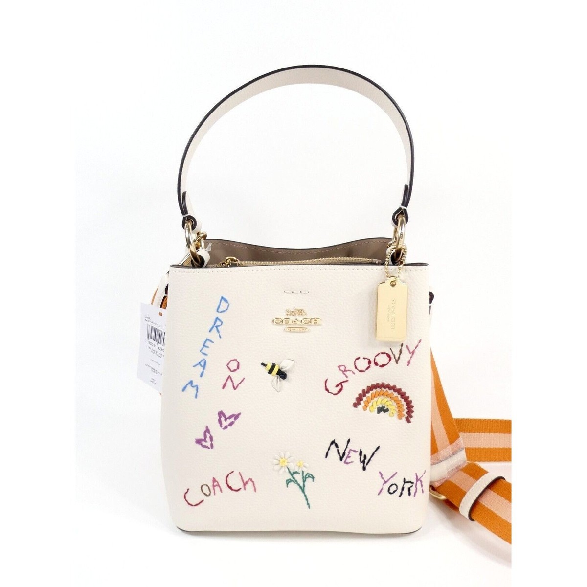 Coach Chalk Multi Diary Embroidery Small Town Leather Bucket Bag