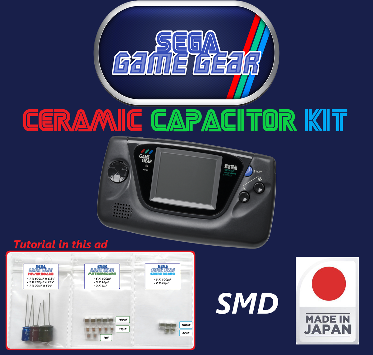 SEGA Game Gear | SMD Ceramic Capacitor Replacement Kit | Complete