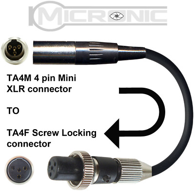 Shure TA4M to TA4F 4 PIN Mini XLR Screw Locking Connector For