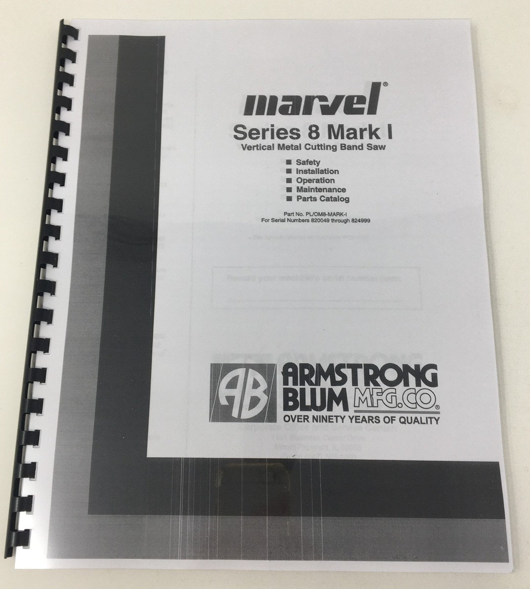 Marvel Series 8 Mark I Vertical Band Saw Owner's Manual Install