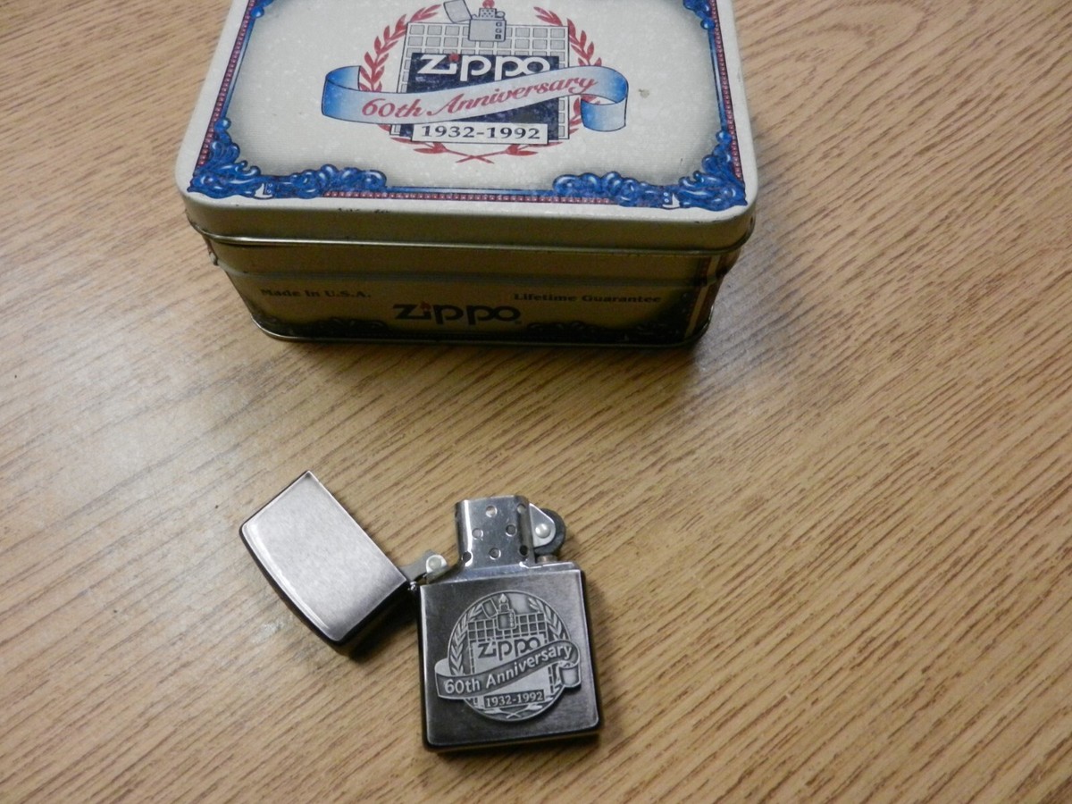 Zippo 1932-1992 60th Anniversary Lighter W/ Tin Unfired No