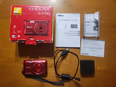 Nikon Coolpix S3700 Red Digital Camera 8x Wide Optical Zoom VR