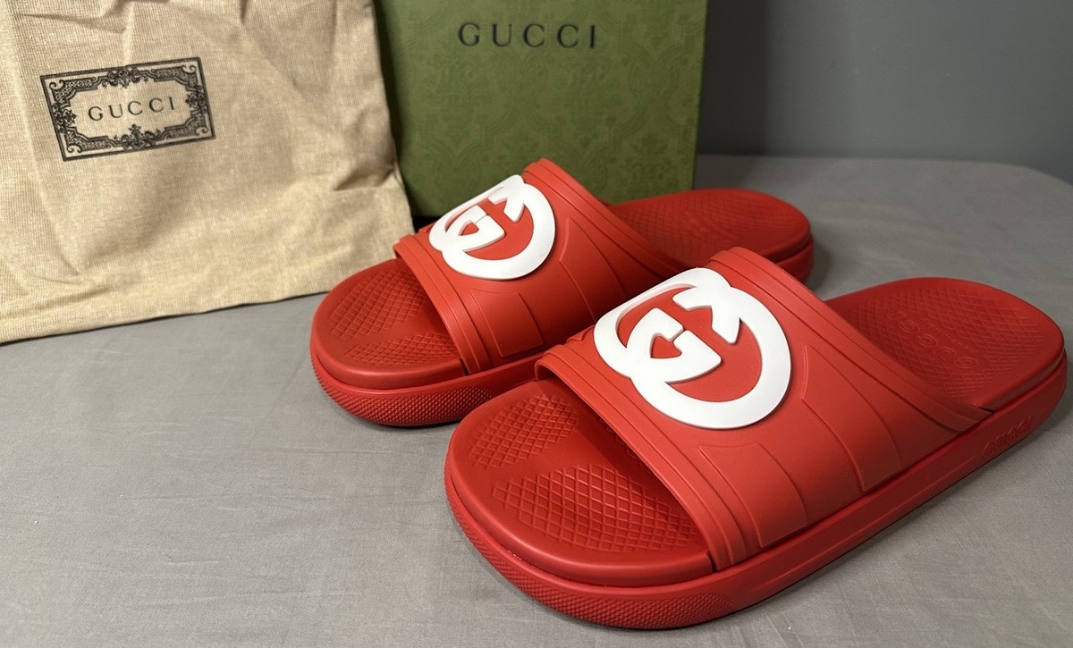Gucci Interlocking G Red Slide Sandals Men's Size 11 (US 11.5