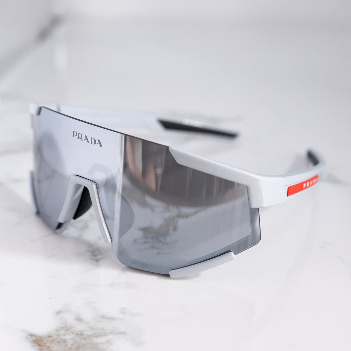 PRADA Linea Rossa PS04WS Gray Unisex Shield Visor Sunglasses New