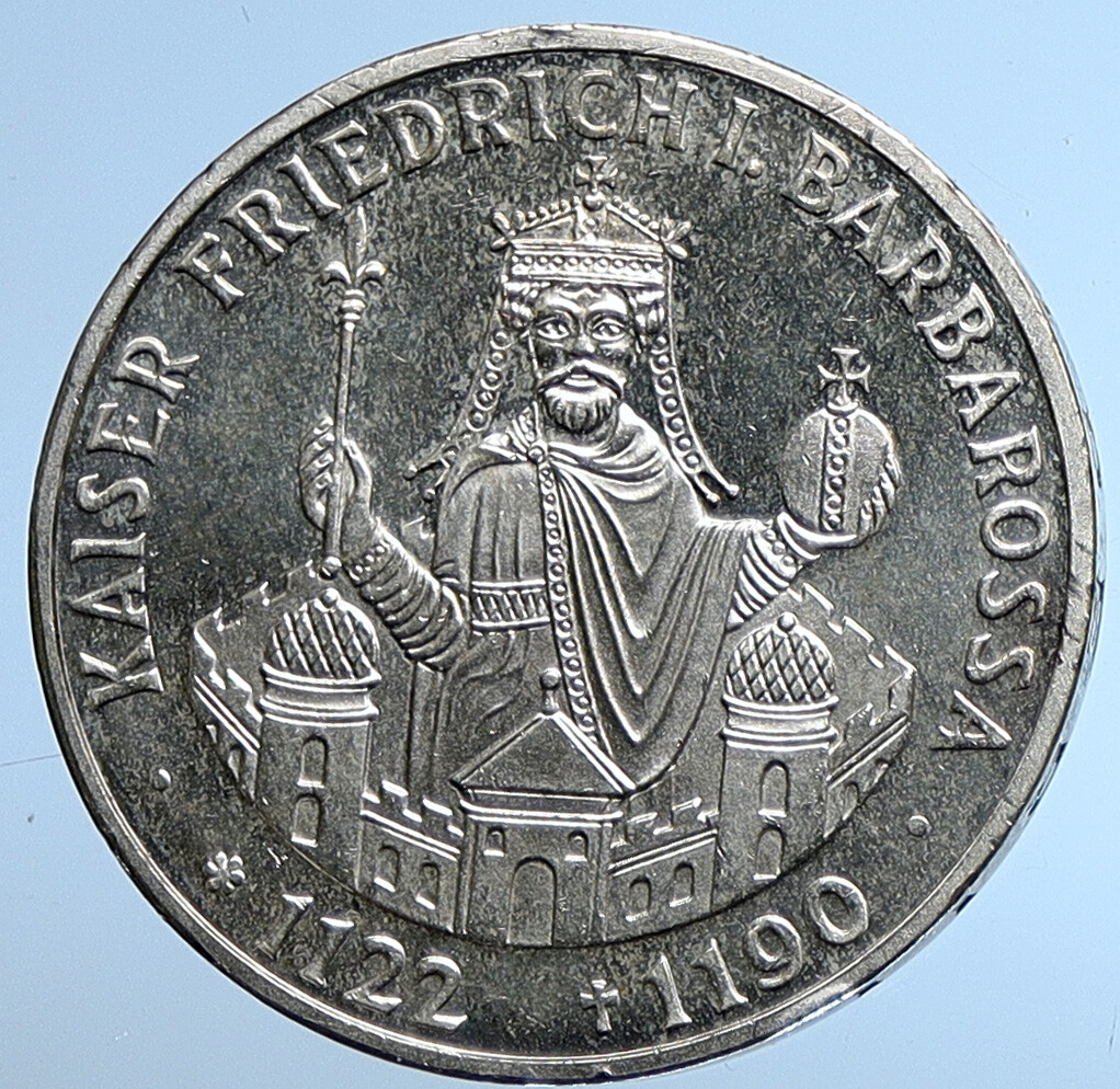 1990 Germany FREDERICK I Barbarossa Antique Silver 10 Mark German
