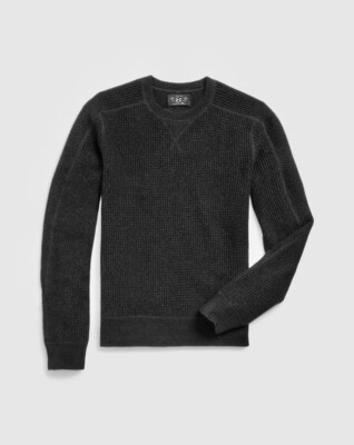 RRL Ralph Lauren Charcoal Gray Waffle Knit Cashmere Sweater Mens