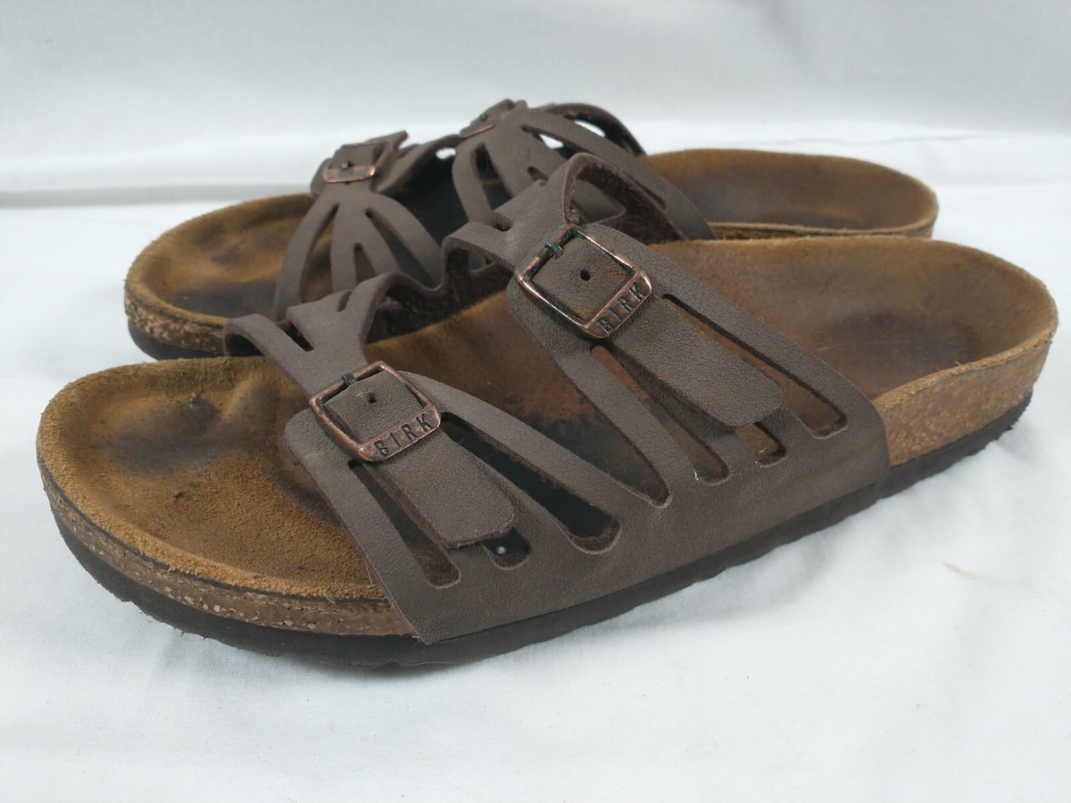 Birkenstock Women's Brown Leather 2 Strap sandal 37 240 L6 M4 Slip