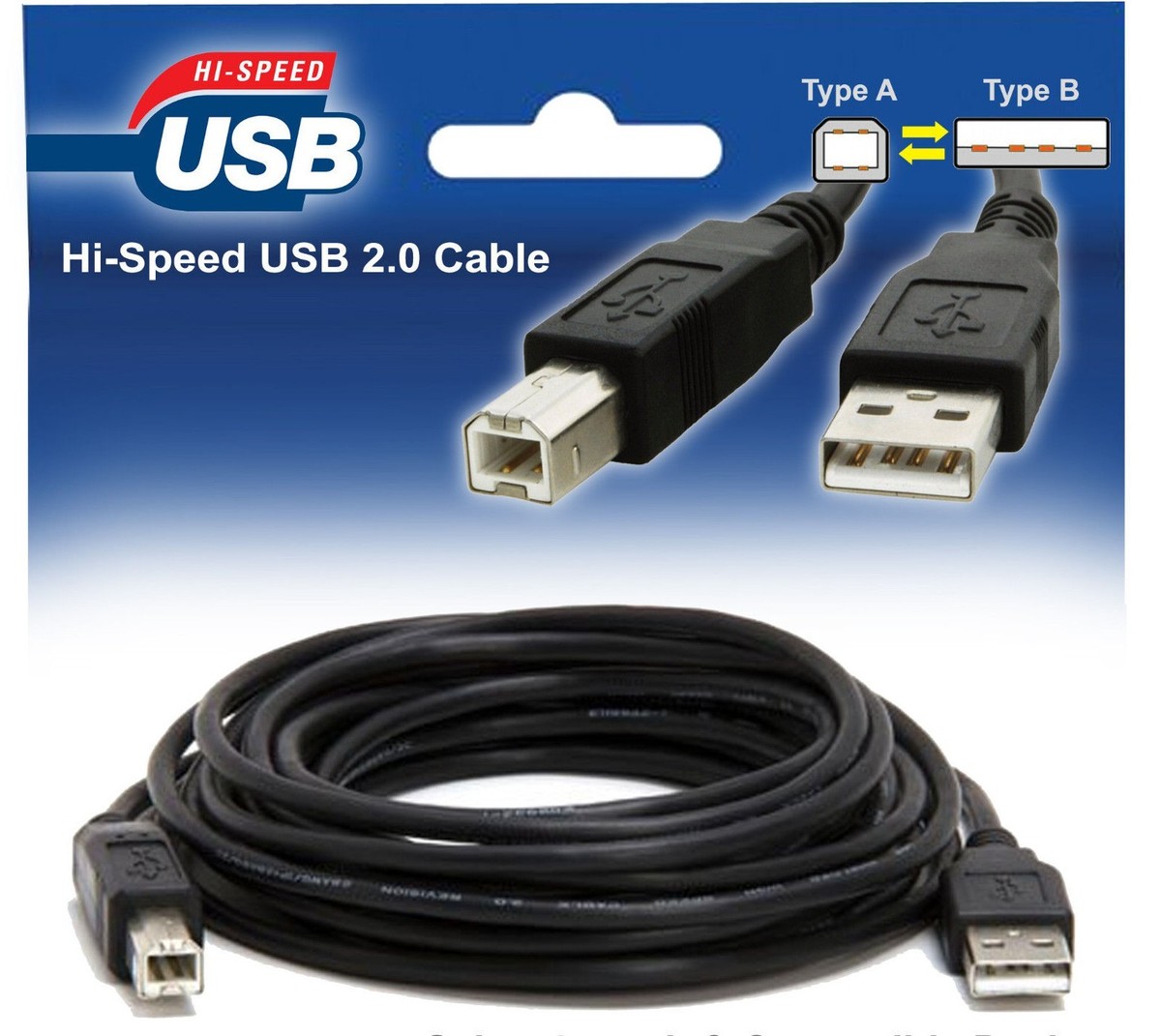 Hi-Speed Shielded USB 2.0 Cable Type A - B Long Cord for Printer