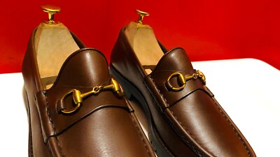 849.00 !! GUCCI RARE WOMEN BROWN GENEGUM LOAFERS GOLDEN BITS SHOES