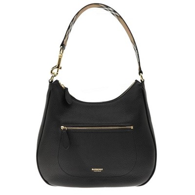 Burberry Hobo Shoulder Bag Check Strap Black Leather New | eBay