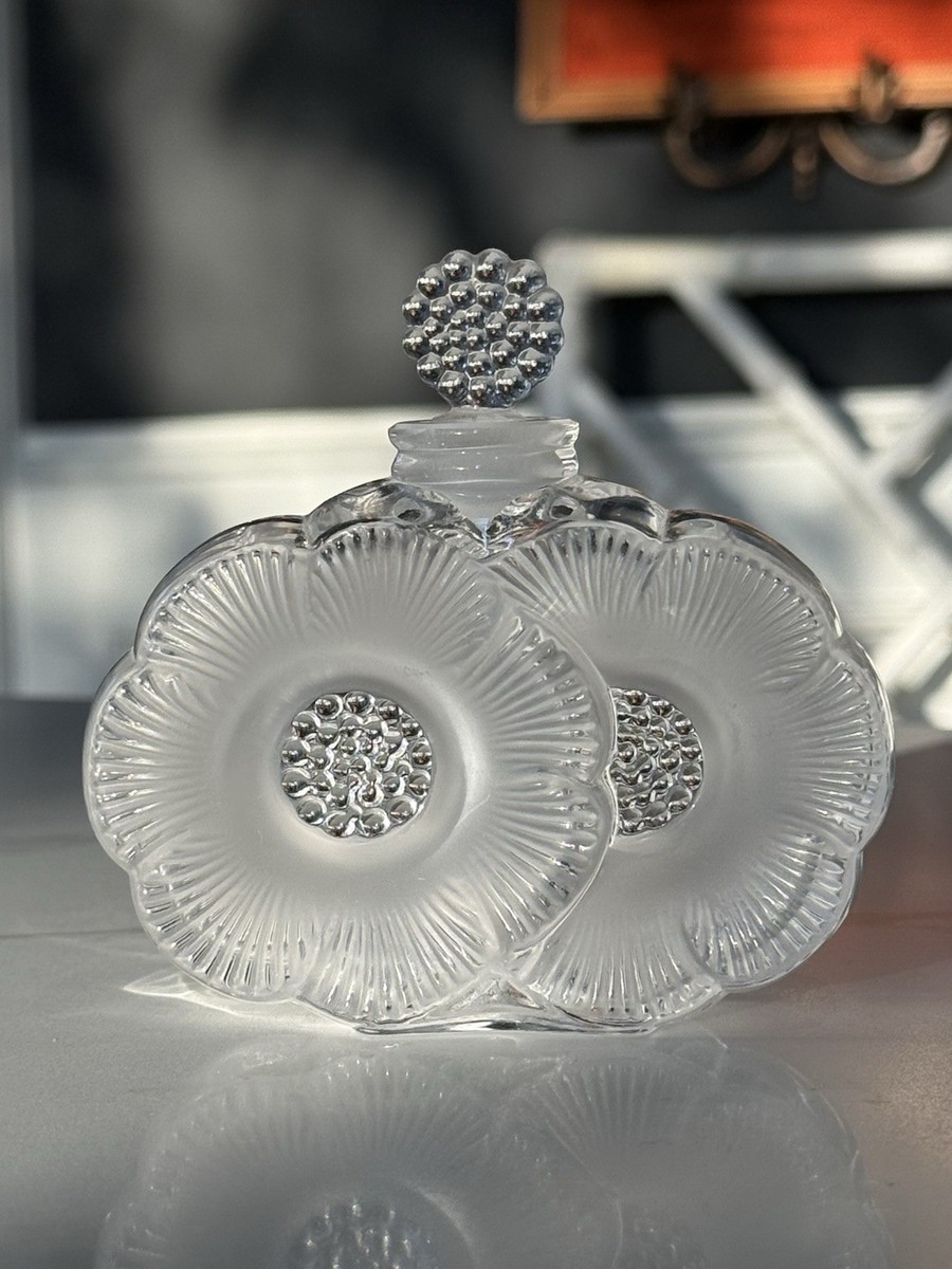 ViNtage LALIQUE Deux Fleurs Two Flowers Frosted Crystal Perfume