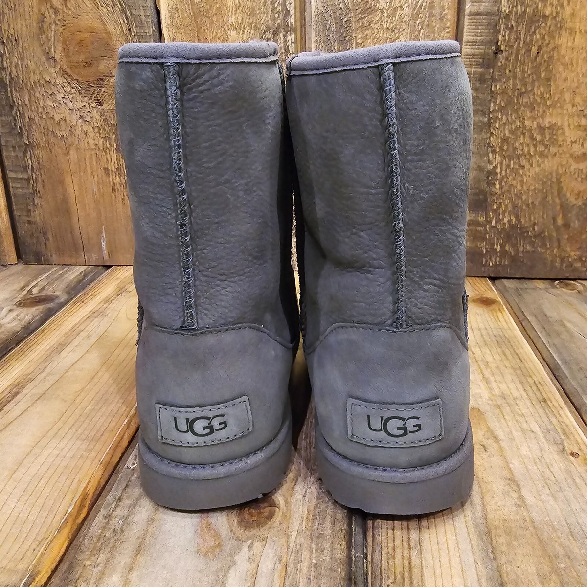 UGG CLASSIC WEATHER SHORT BOOT GREY WATERPROOF LEATHER YOUTH US 6