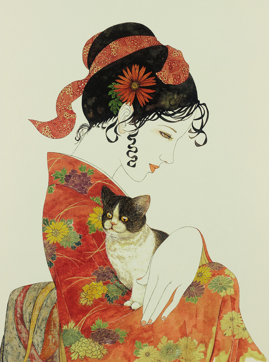 米倉斉加年 Yonekura Masakane ca 1970-90 Lithograph 'Kitten and Red