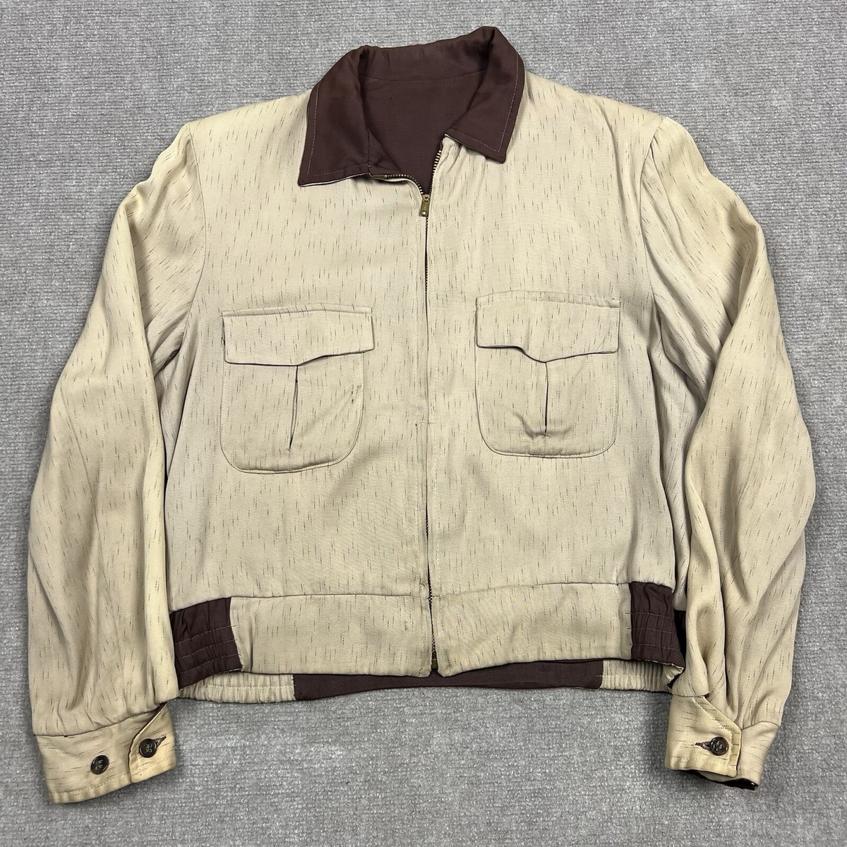 Vintage 50s Atomic Fleck Gabardine Ricky Jacket Reversible Men