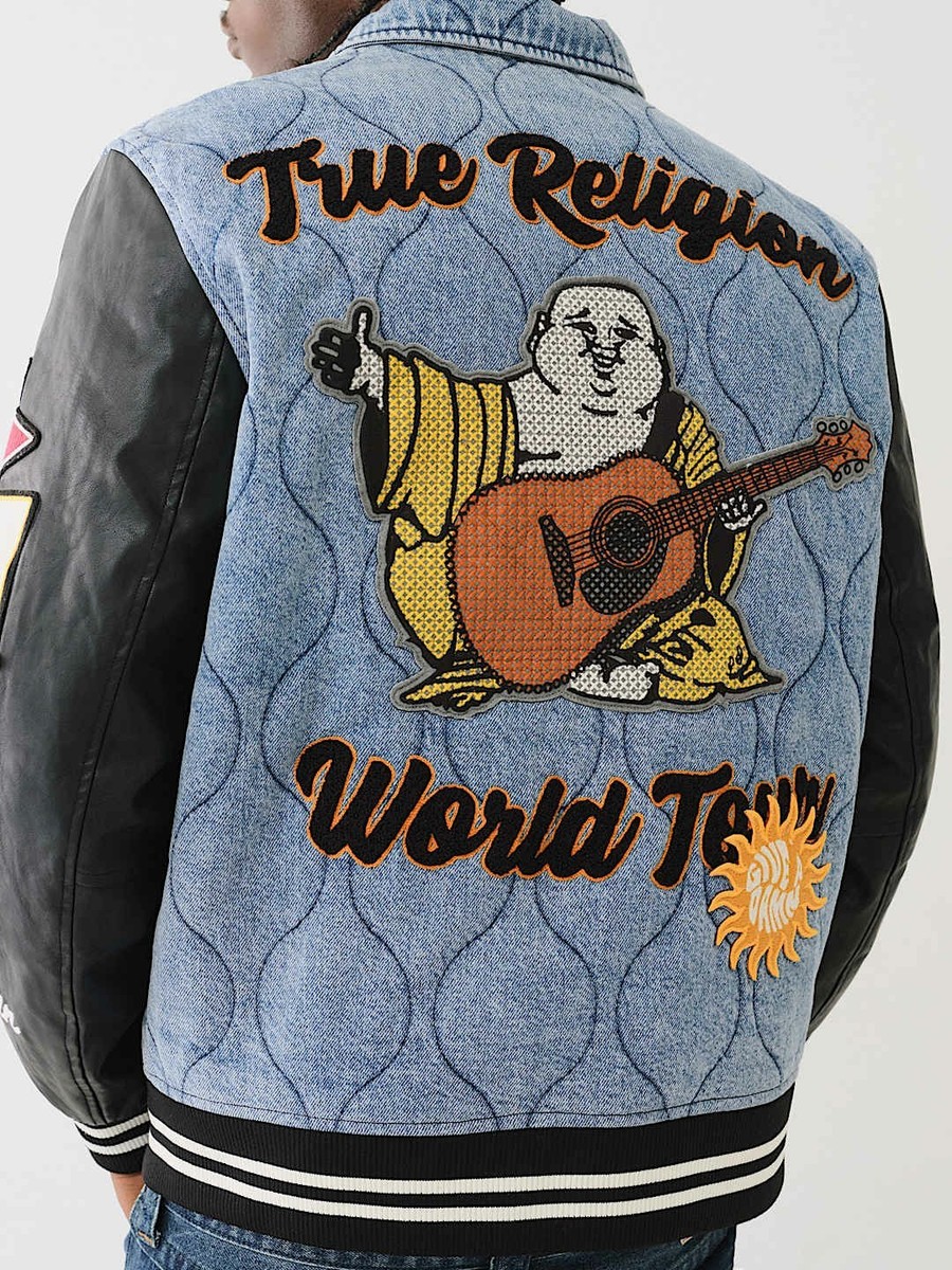 True Religion® Quilted Embroidered Denim Varsity World Tour Buddha