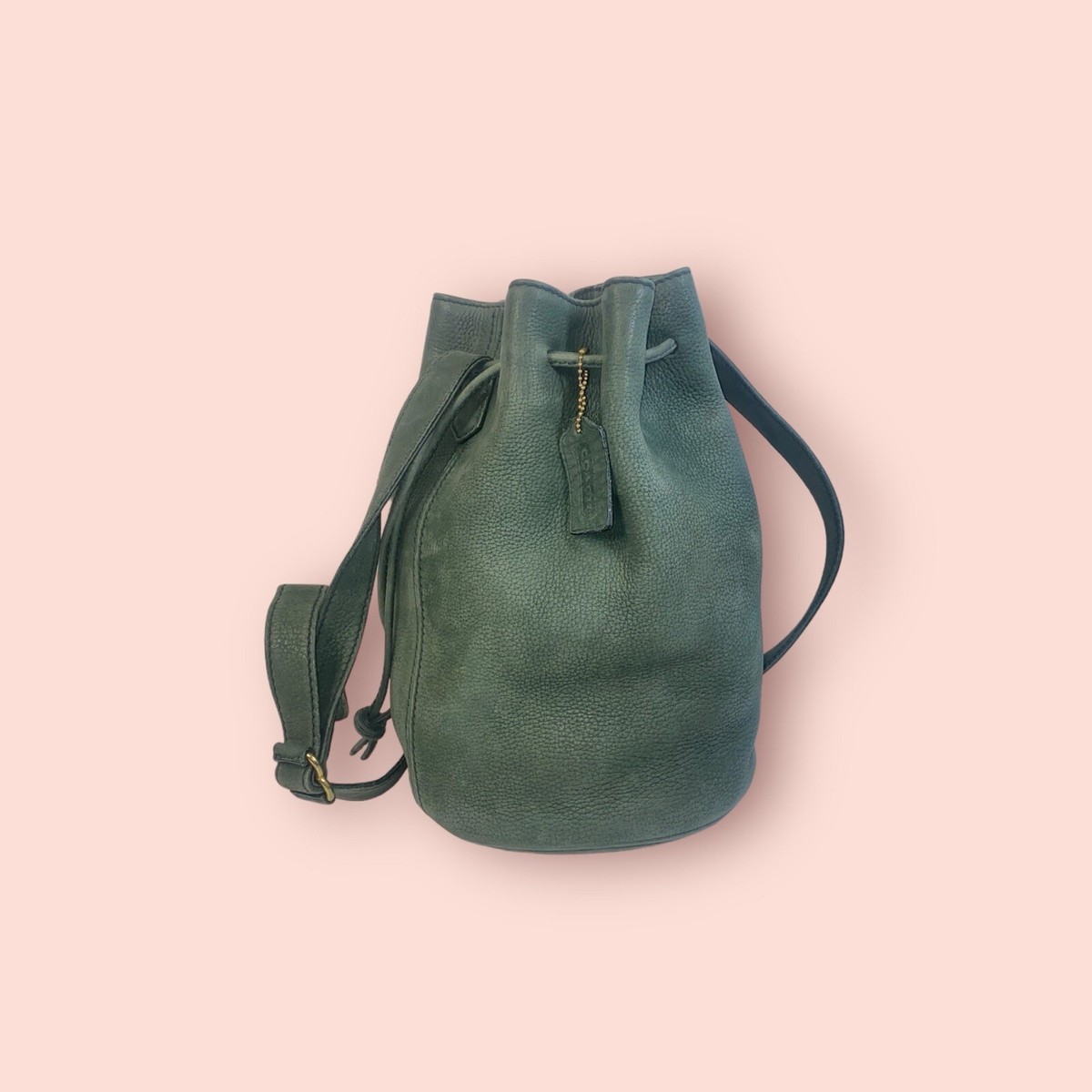 COACH Vintage Sonoma Drawstring Nubuck Green Leather Luxury Bucket