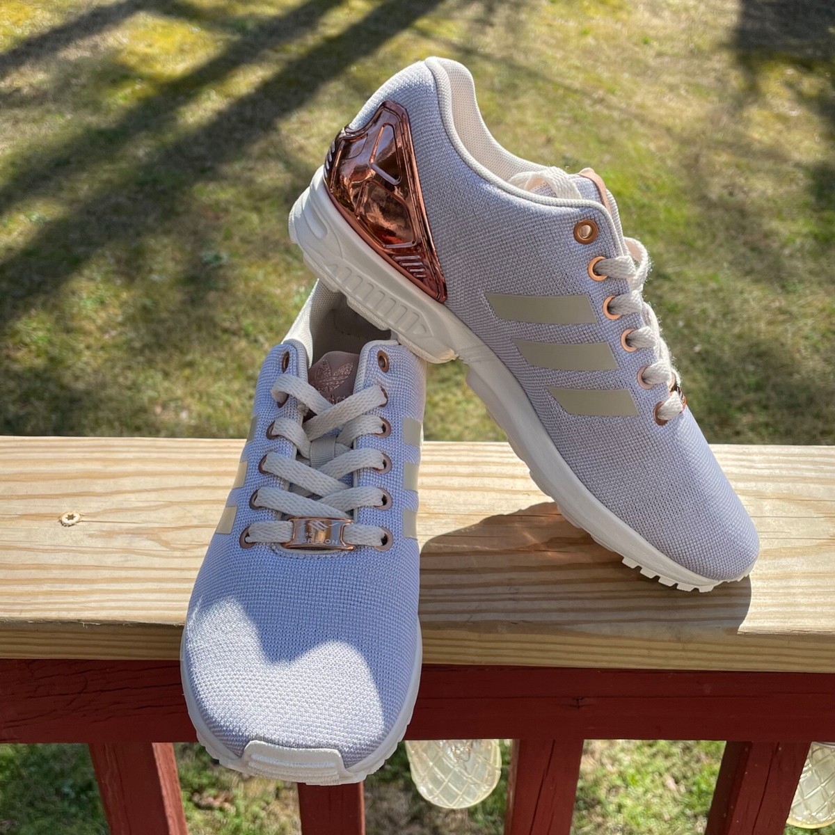 Adidas ZX FLUX Torsion Beige Tan And Gold w /Rose Gold sneakers
