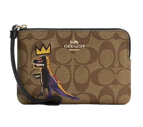 Coach Corner Zip Wristlet In Signature Canvas Brown Red 58035 New