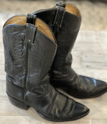 Vintage 1989 Tony Lama Black Leather Men's Cowboy Boots Size 9D