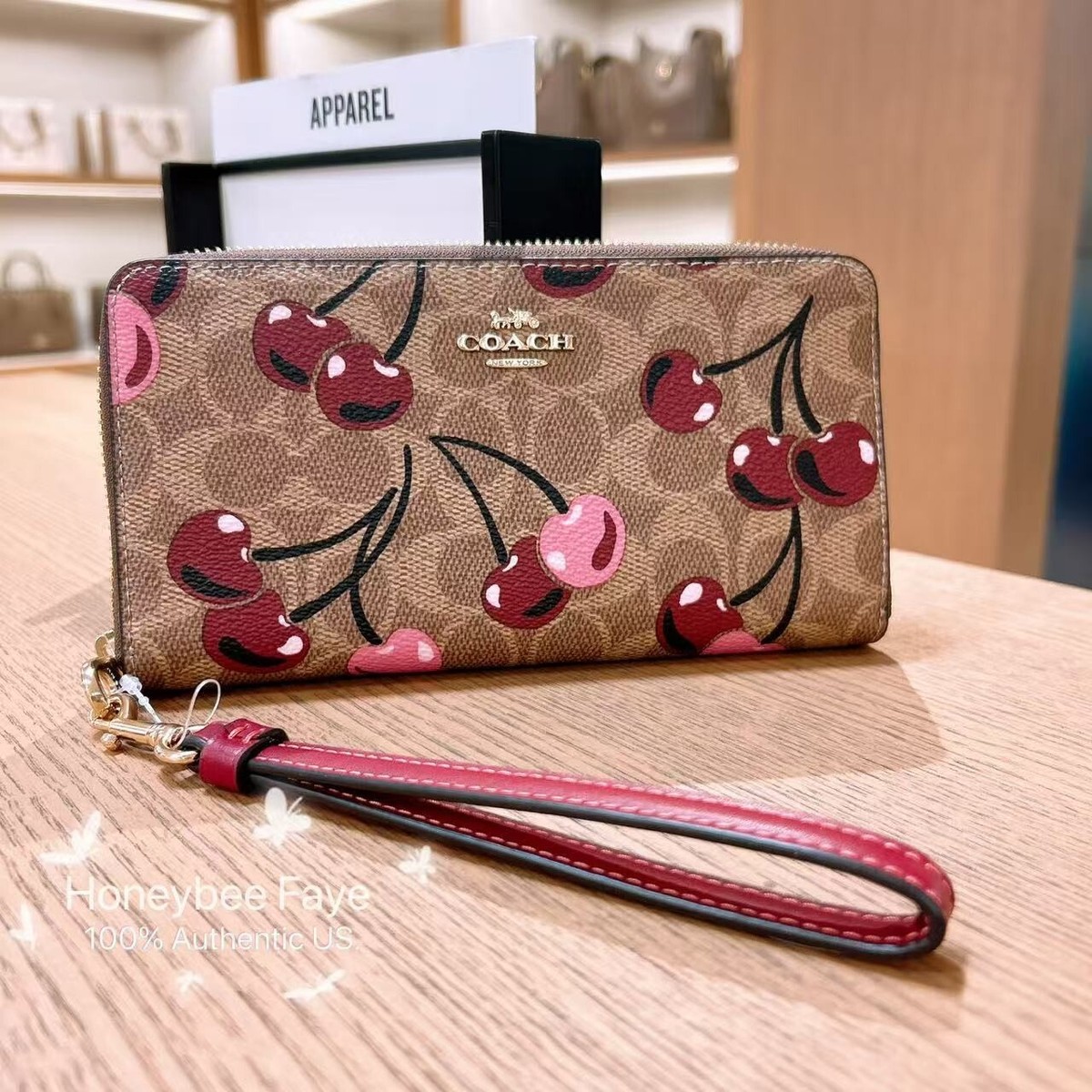NWT Coach Long Zip Around Wallet With Cherry/Blueberry Print | eBay