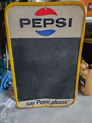 VINTAGE 1965 PEPSI COLA SAY PEPSI TIN CHALKBOARD STOUT SIGN CO. ST