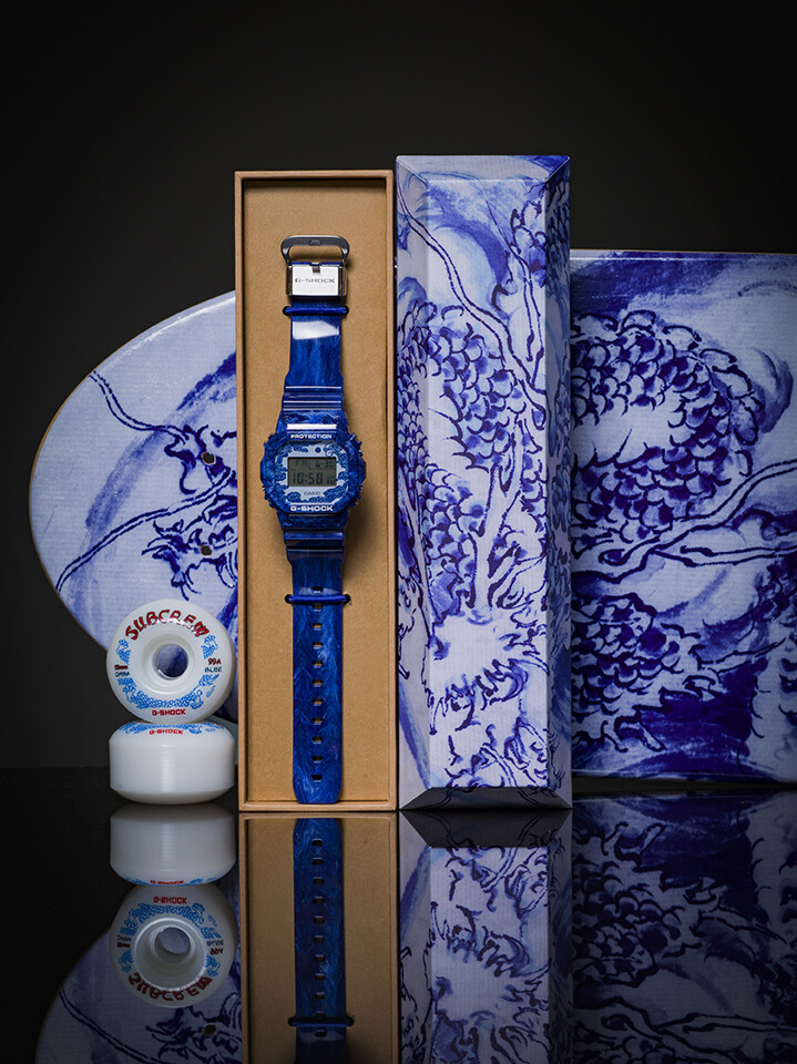 Subcrew x G-Shock DW-5600BWP-2PFS blue and white porcelain