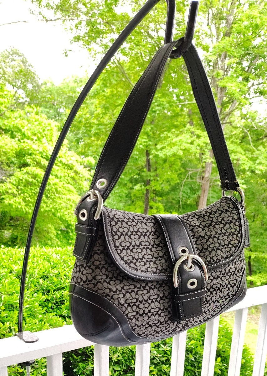 Coach F10926 Vintage Soho Black Leather & Signature C Canvas