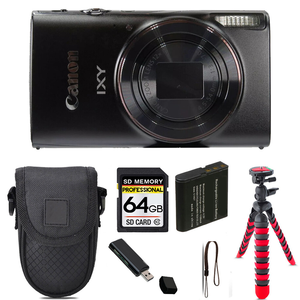 Canon PowerShot IXY 650 Camera (Black) + Tripod + Case - 64GB Kit