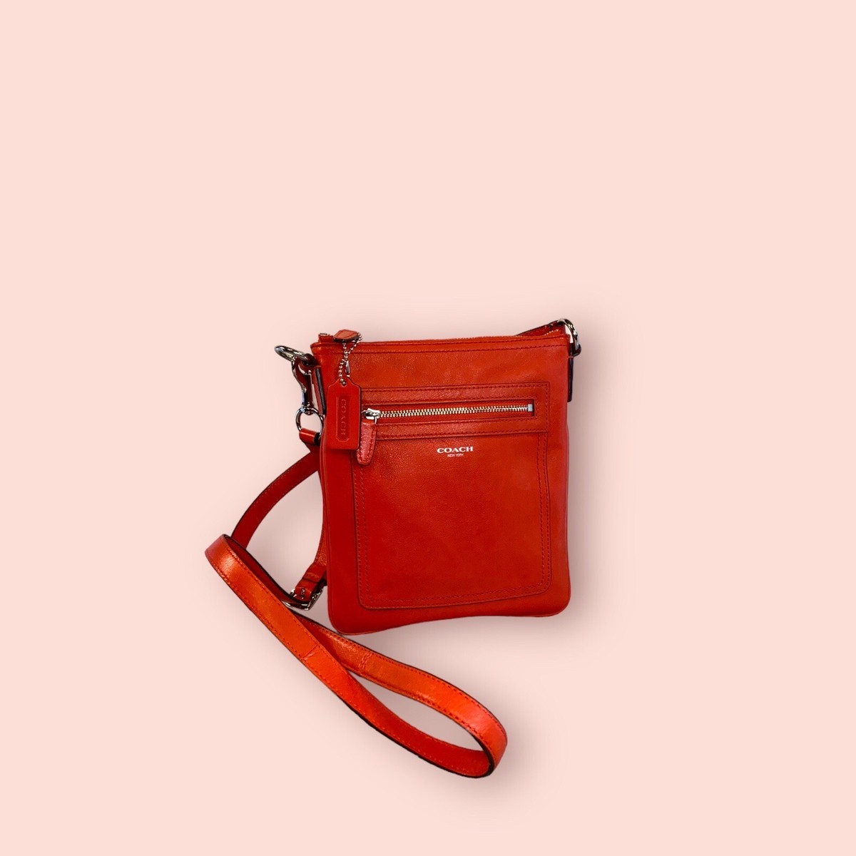 COACH Legacy Luxury Designer Leather Swingpack Crossbody Bag Coral
