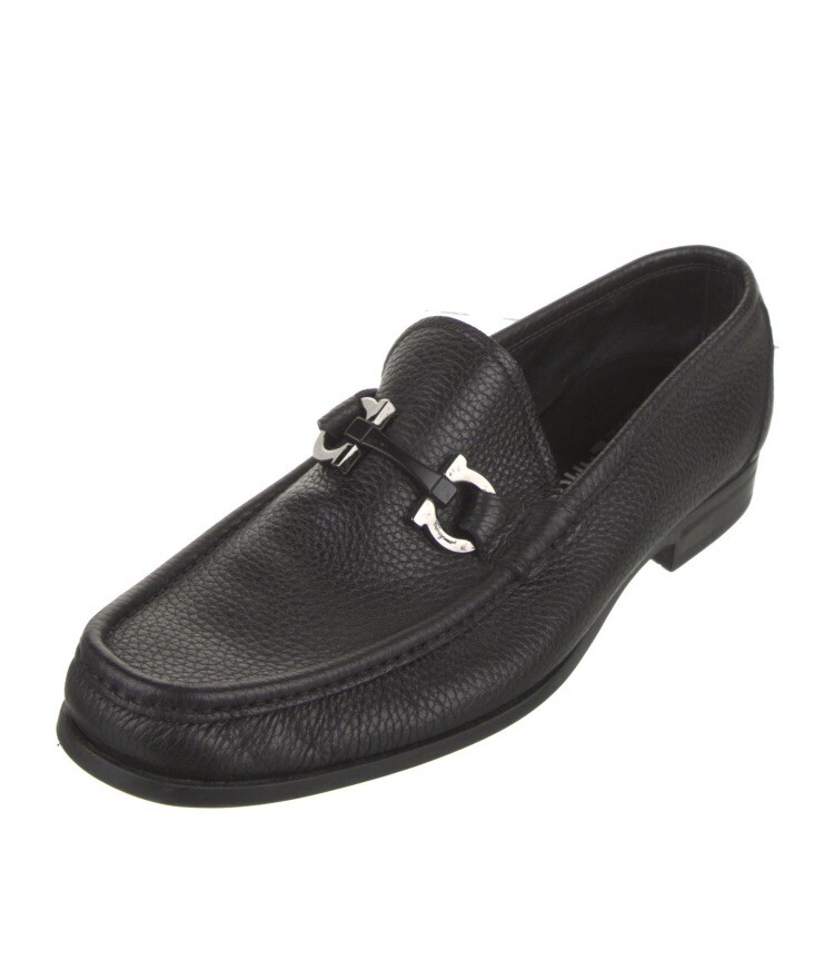 Men's Salvatore Ferragamo Black Pebbled Driving Shoe Loafer Double
