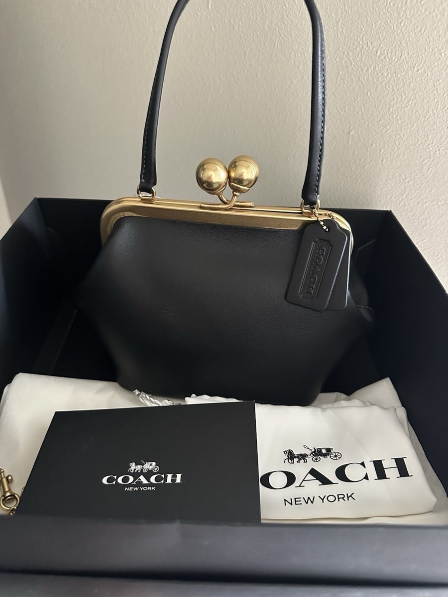 NWT COACH LIMITED RE-EDITION 1969 BLACK LEATHER KISSLOCK 16 FRAME