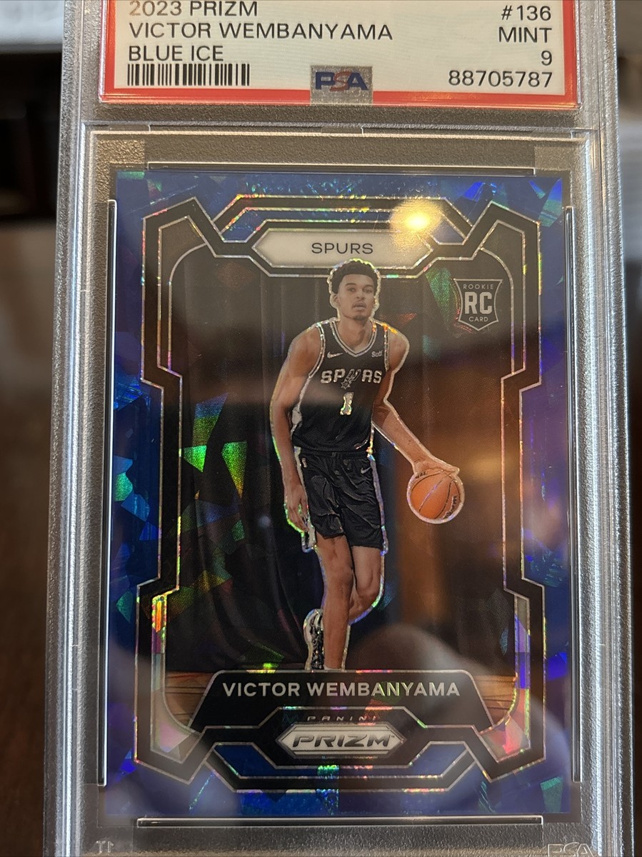 2023 - 24 Prizm Victor Wembanyama #136 Blue Cracked Ice RC Rookie