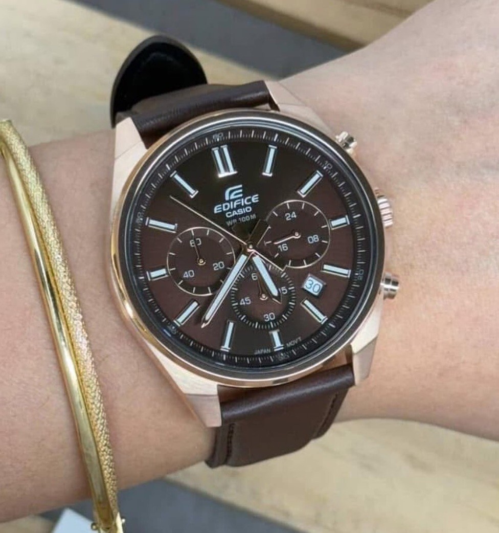 Casio Edifice EFV-650CL-5A Brown Leather Chronograph Analog Quartz