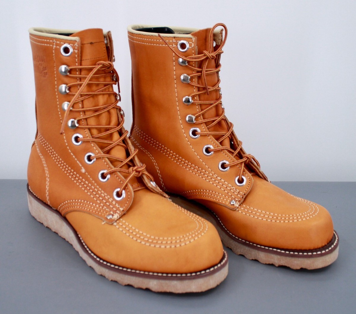 Men's VTG NOS 1970s Tan Leather Lace Up Work Boots Sz 7.5 D 70s