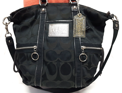 COACH POPPY SIGNATURE LUREX SPORTLIGHT BLACK JACQUARD TOTE