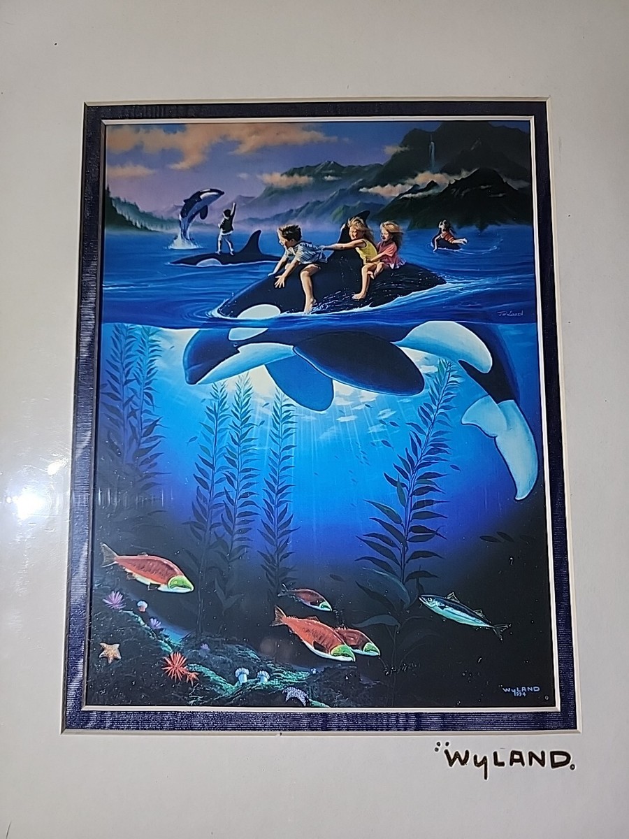 5 Vintage WYLAND STUDIOS Prints Orca Turtle Dolphin Maui Mermaid