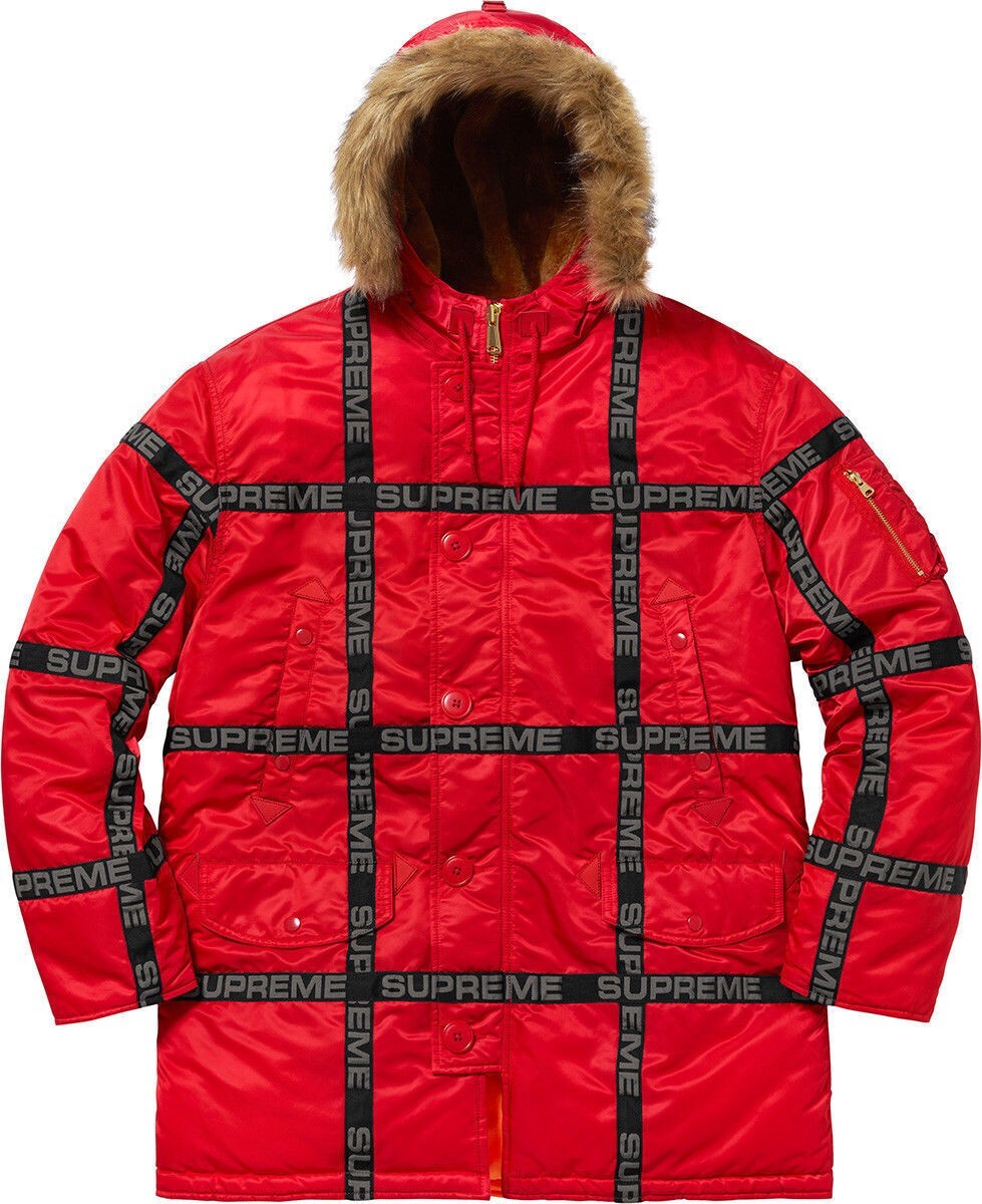 SUPREME LOGO TAPE N-3B PARKA WINTER JACKET RED Large New Authentic