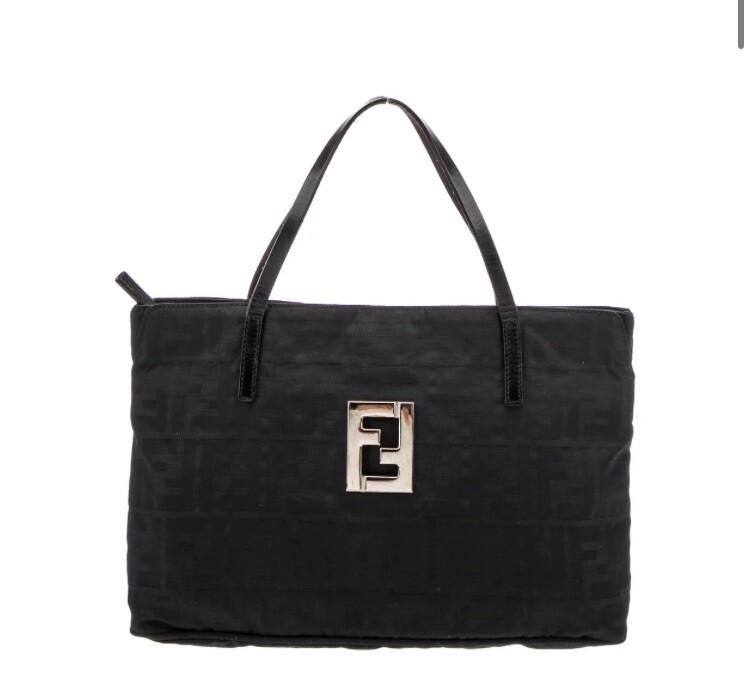 FENDI Zucca pattern nylon x leather handbag mini bag black Vintage