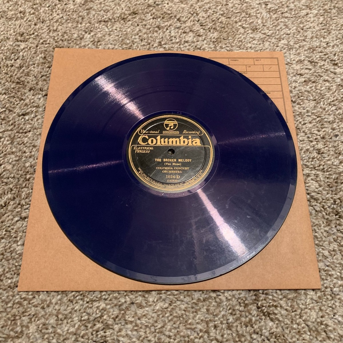 78 RPM Record Columbia Concert Orchestra Broken Melody Classical