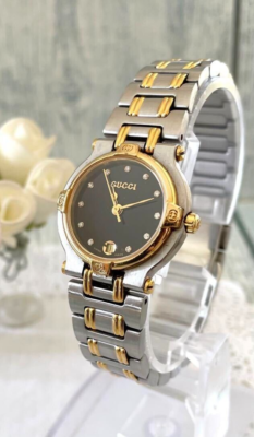GUCCI 9000L 11P Diamond black Dial D-buckle Quartz Watch No Box | eBay