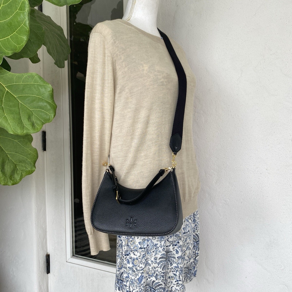 Tory Burch Thea Convertible Crossbody 162899 In Black Leather | eBay