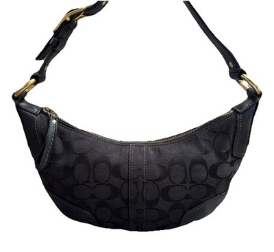 Coach Hampton Signature Jacquard Shoulder Hobo Bag Black Small