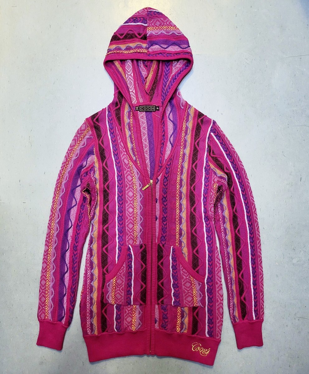 Vtg 90s COOGI 100% Wool 3D Sweater Hoodie Womans Pink Sz XL | eBay