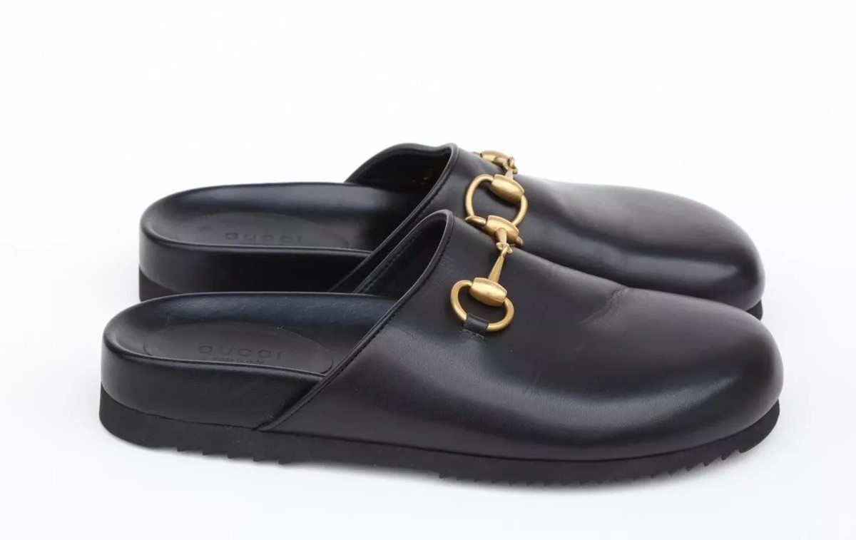 Gucci Sol Leather Horsebit Mules Slides Size 36/US 6 in Black