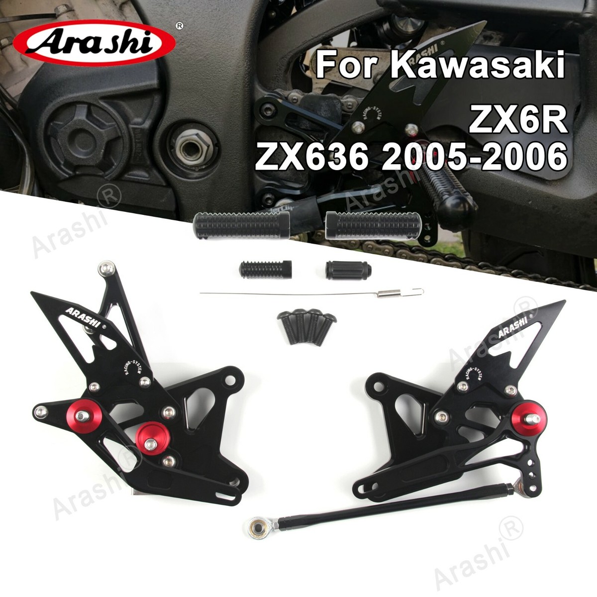 Arashi V2.0 Footrest Rearsets Foot Pegs For Kawasaki ZX6R ZX636