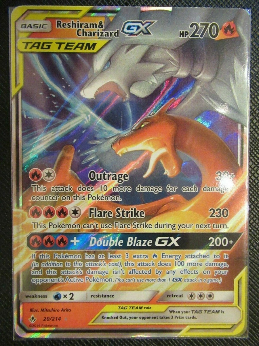 ULTRA RARE Reshiram & Charizard GX Tag Team 20/214 Holo Foil