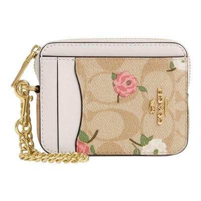 Coach Zip Card Case In Signature Canvas With Floral Print CR971