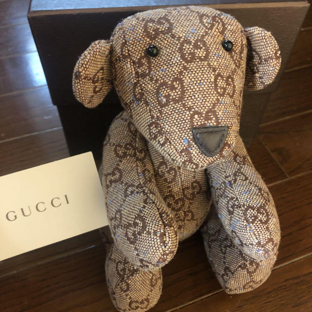 Rare GUCCI GG Pattern Teddy Bear Beige Canvas Plush Doll Beige